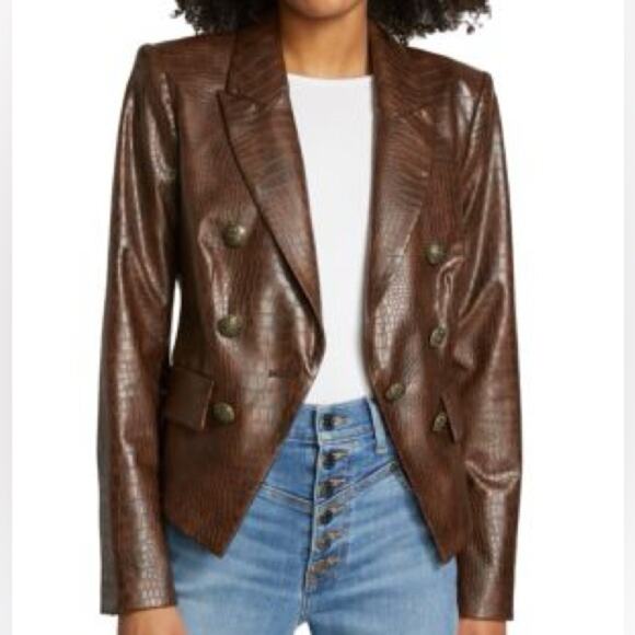 New NWT Veronica Beard Cooke Dickey Faux Croc Brown Jacket in Chicory - Picture 5 of 6